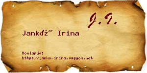 Jankó Irina névjegykártya